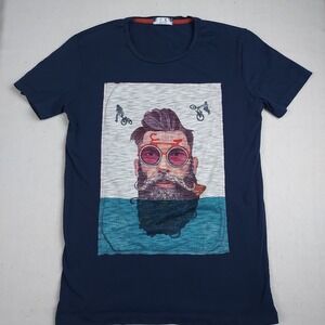 F.K Made In Italy Men's Medium Graphic T Shirt Hipster Bicycle Blue Cotton